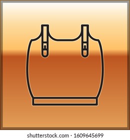 Black line Body armor icon isolated on gold background.  Vector Illustration