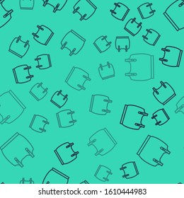 Black line Body armor icon isolated seamless pattern on green background.  Vector Illustration