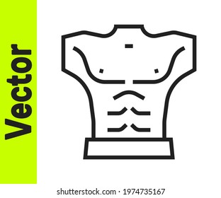 Black line Bodybuilder showing his muscles icon isolated on white background. Fit fitness strength health hobby concept.  Vector