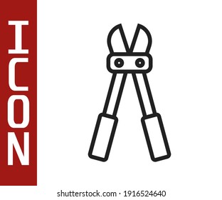 Black line Bolt cutter icon isolated on white background. Scissors for reinforcement bars tool.  Vector