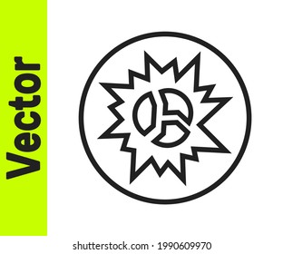 Black line Bomb explosion with shrapnel and fireball icon isolated on white background.  Vector