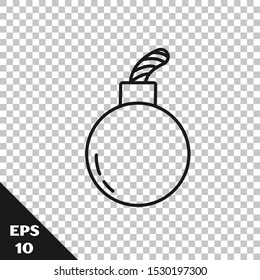 Black line Bomb ready to explode icon isolated on transparent background.  Vector Illustration