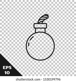 Black line Bomb ready to explode icon isolated on transparent background. Happy Halloween party.  Vector Illustration