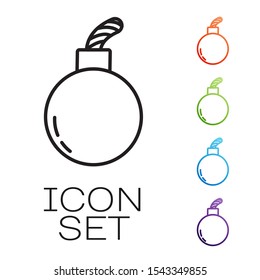 Black line Bomb ready to explode icon isolated on white background. Set icons colorful. Vector Illustration
