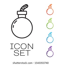 Black line Bomb ready to explode icon isolated on white background. Happy Halloween party. Set icons colorful. Vector Illustration