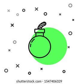 Black line Bomb ready to explode icon isolated on white background. Happy Halloween party.  Vector Illustration