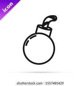 Black line Bomb ready to explode icon isolated on white background. Happy Halloween party.  Vector Illustration
