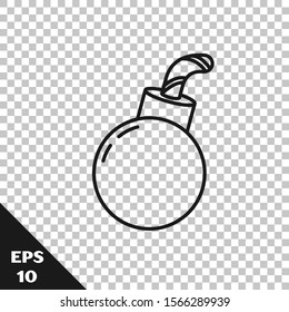 Black line Bomb ready to explode icon isolated on transparent background. Happy Halloween party.  Vector Illustration