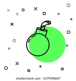 Black line Bomb ready to explode icon isolated on white background. Happy Halloween party.  Vector Illustration