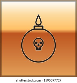 Black line Bomb ready to explode icon isolated on gold background.  Vector Illustration