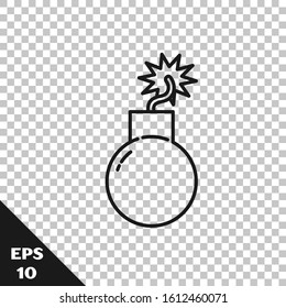 Black line Bomb ready to explode icon isolated on transparent background.  Vector Illustration