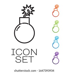 Black line Bomb ready to explode icon isolated on white background. Set icons colorful. Vector Illustration