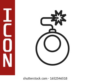 Black line Bomb ready to explode icon isolated on white background.  Vector Illustration