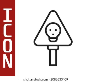Black line Bones and skull as a sign of toxicity warning icon isolated on white background.  Vector