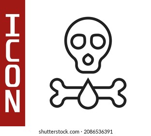 Black line Bones and skull as a sign of toxicity warning icon isolated on white background.  Vector