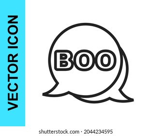 Black line Boo speech bubble icon isolated on white background. Happy Halloween party.  Vector