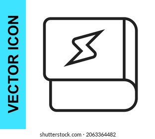 Black line Book about electricity icon isolated on white background.  Vector