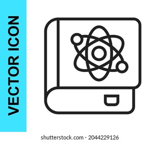 Black line Book about physics icon isolated on white background.  Vector