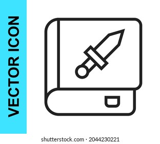 Libro de la línea negra sobre icono de arma aislado en fondo blanco. Un pequeño arma de fuego. Catálogo de armas.  Vector