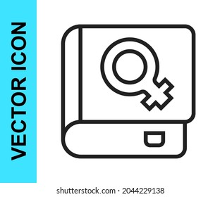 Black line Book about women icon isolated on white background. 8 March. International Happy Women Day.  Vector