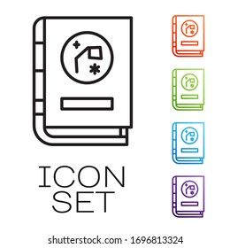 Black line Book by astronomy icon isolated on white background. Set icons colorful. Vector Illustration