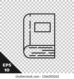 Black line Book icon isolated on transparent background.  Vector Illustration
