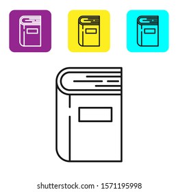 Black line Book icon isolated on white background. Set icons colorful square buttons. Vector Illustration