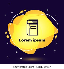 Black line Book icon isolated on blue background. Abstract banner with liquid shapes. Vector Illustration