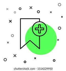 Black line Bookmark icon isolated on white background. Add to concept.  Vector Illustration