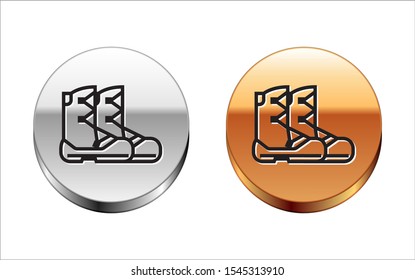 Black line Boots icon isolated on white background. Silver-gold circle button. Vector Illustration