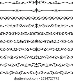 black line borders on a white background. Perfect divider for luxury design projects, invitations, and certificates. Enhance aesthetics with these intricate border, ornamental detail