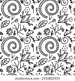 Black Line Botanicals Vector Seamless Pattern
