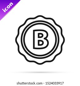 Black line Bottle cap with inscription beer icon isolated on white background.  Vector Illustration