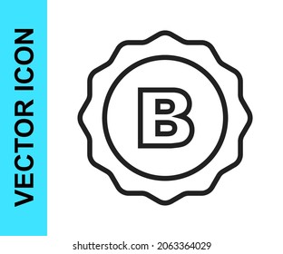 Black line Bottle cap with inscription beer icon isolated on white background.  Vector