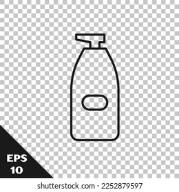 Black line Bottle of liquid antibacterial soap with dispenser icon isolated on transparent background. Antiseptic. Disinfection, hygiene, skin care.  Vector Illustration