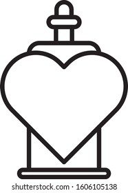 Black line Bottle with love potion icon isolated on white background. Valentines day symbol.  Vector Illustration