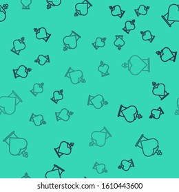 Black line Bottle with love potion icon isolated seamless pattern on green background. Valentines day symbol.  Vector Illustration