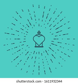 Black line Bottle with love potion icon isolated on green background. Valentines day symbol. Abstract circle random dots. Vector Illustration