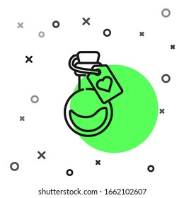 Black line Bottle with love potion icon isolated on white background. Valentines day symbol.  Vector Illustration