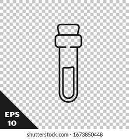 Black line Bottle with love potion icon isolated on transparent background. Valentines day symbol.  Vector Illustration