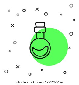 Black line Bottle with love potion icon isolated on white background. Valentines day symbol.  Vector Illustration
