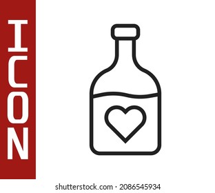 Botella de línea negra con icono de poción de amor aislado en fondo blanco. Feliz Día de San Valentín.  Vector