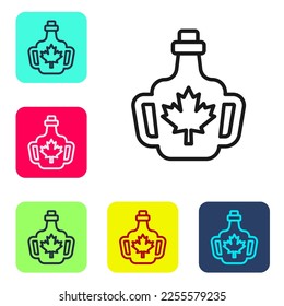 Black line Bottle of maple syrup icon isolated on white background. Set icons in color square buttons. Vector