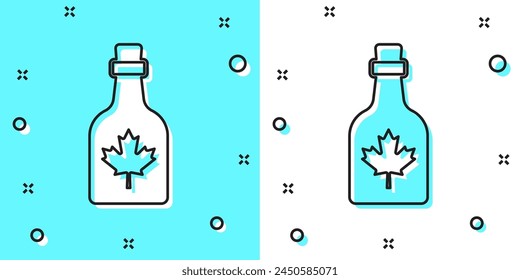Línea negra Botella de sirope de arce icono aislado sobre fondo verde y blanco. Formas dinámicas aleatorias. Vector