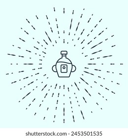 Black line Bottle of maple syrup icon isolated on grey background. Abstract circle random dots. Vector