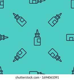 Black line Bottle nasal spray icon isolated seamless pattern on green background.  Vector Illustration