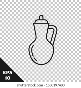 Black line Bottle of olive oil icon isolated on transparent background. Jug with olive oil icon.  Vector Illustration