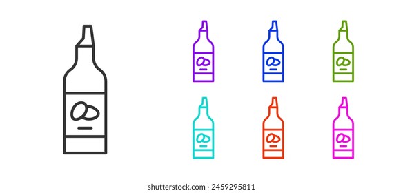 Línea negra Botella de aceite de oliva icono aislado sobre fondo blanco. Jarra con icono de aceite de oliva. Establecer iconos coloridos. Vector