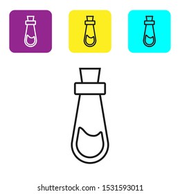 Black line Bottle with potion icon isolated on white background. Flask with magic potion. Happy Halloween party. Set icons colorful square buttons. Vector Illustration