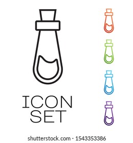 Black line Bottle with potion icon isolated on white background. Flask with magic potion. Happy Halloween party. Set icons colorful. Vector Illustration